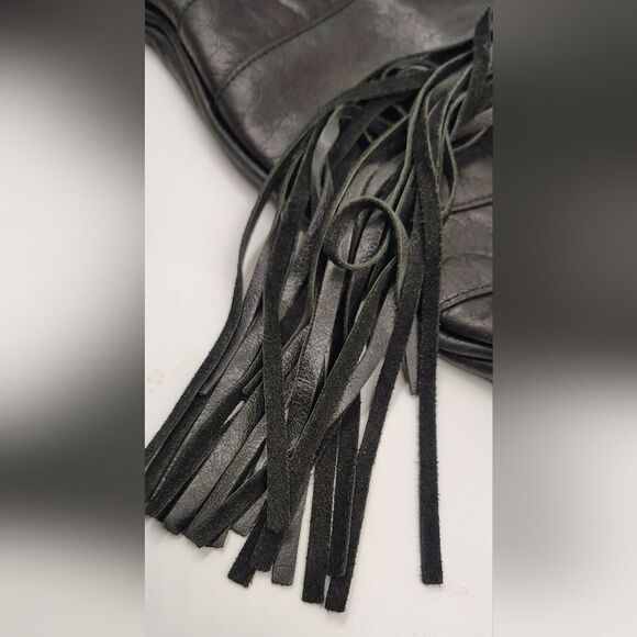 J J Winters Black Fringe Leather Boho Bag Vintage - Picture 6 of 16
